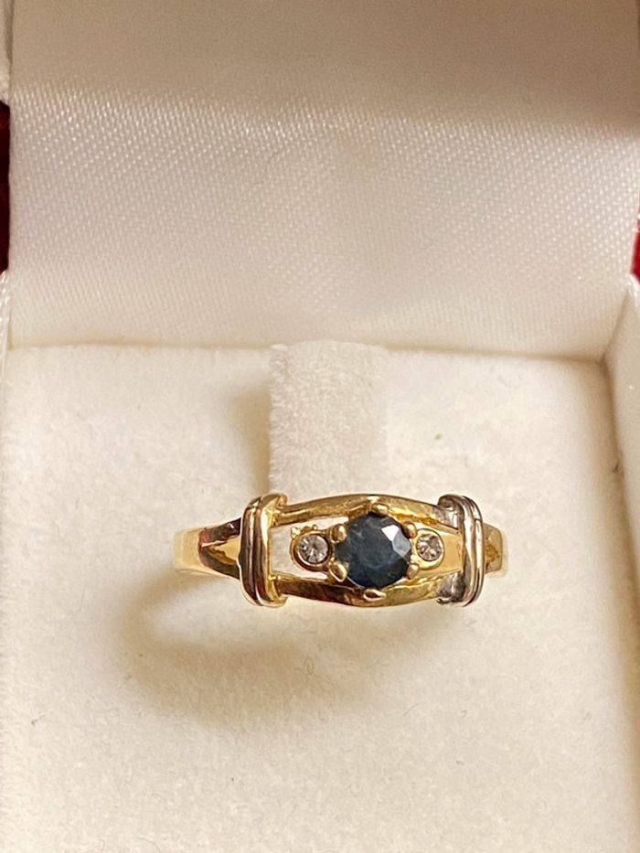 Jolie bague en plaqué or avec pierres noire et blanches T. 55 femme TBE - bijoux fantaisie - photo numéro 2