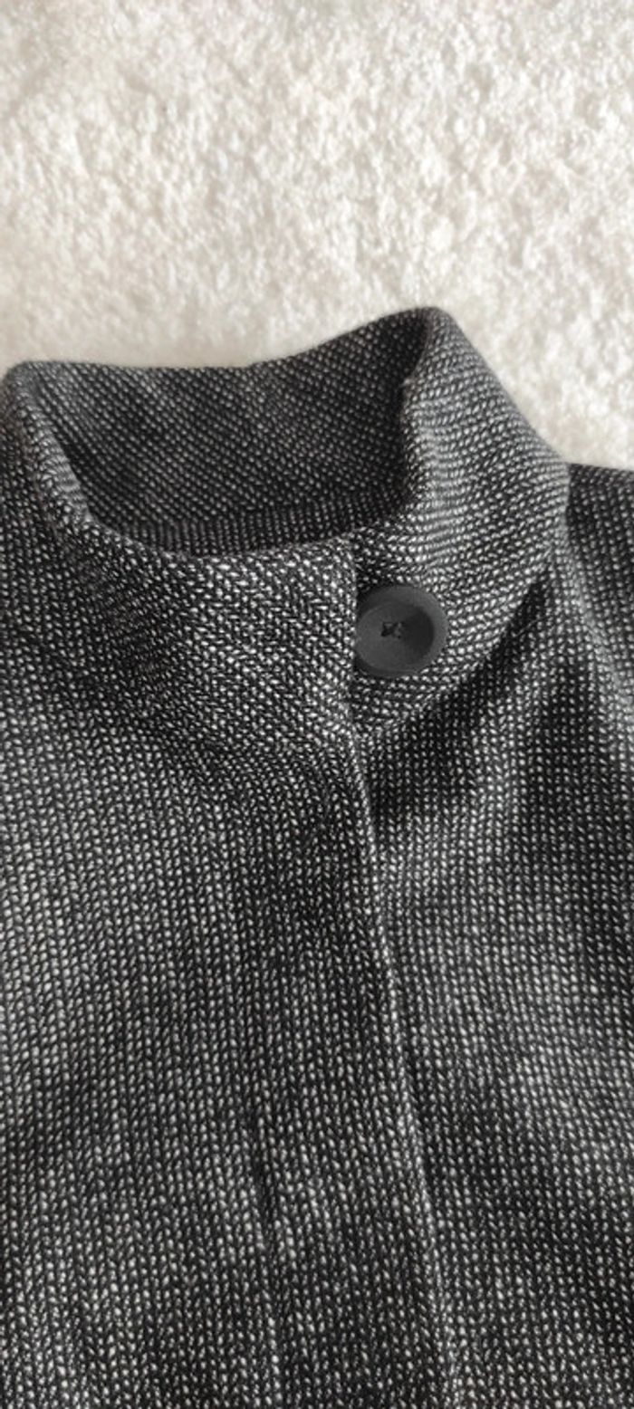 Veste cardigan caban court Caroll 40 gris noir blanc en laine col montant gros bouton, classe - photo numéro 10