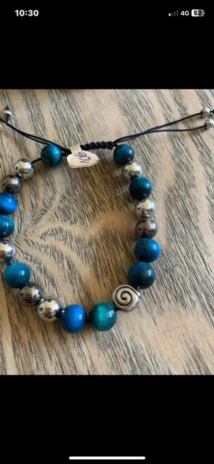 Bracelet en perles œil de tigre bleu. Fermeture réglable - photo numéro 2