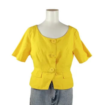 Blouse jaune boutonnée Jousse Executive – col carré, taille 40, 100 % coton A949