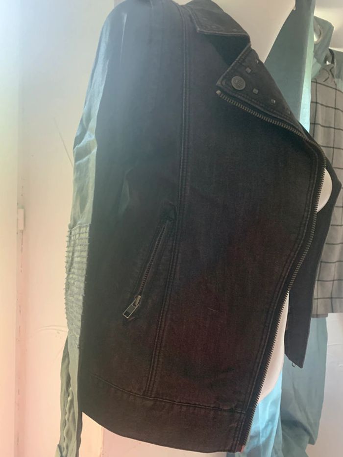Veste en jean noire Ikks brillant manches similicuir taille 36 - photo numéro 7