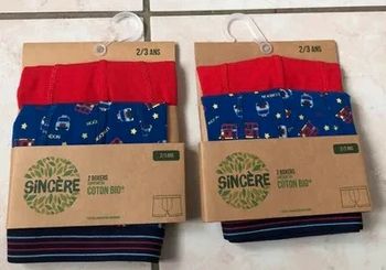 Lot de 4 Boxers Sincere garçon coton bio taille 2/3 ans Neufs ds emballage