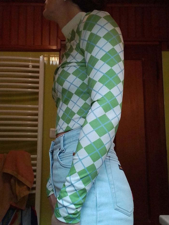 Pull fin femme croq top vert et blanc Shein - photo numéro 3