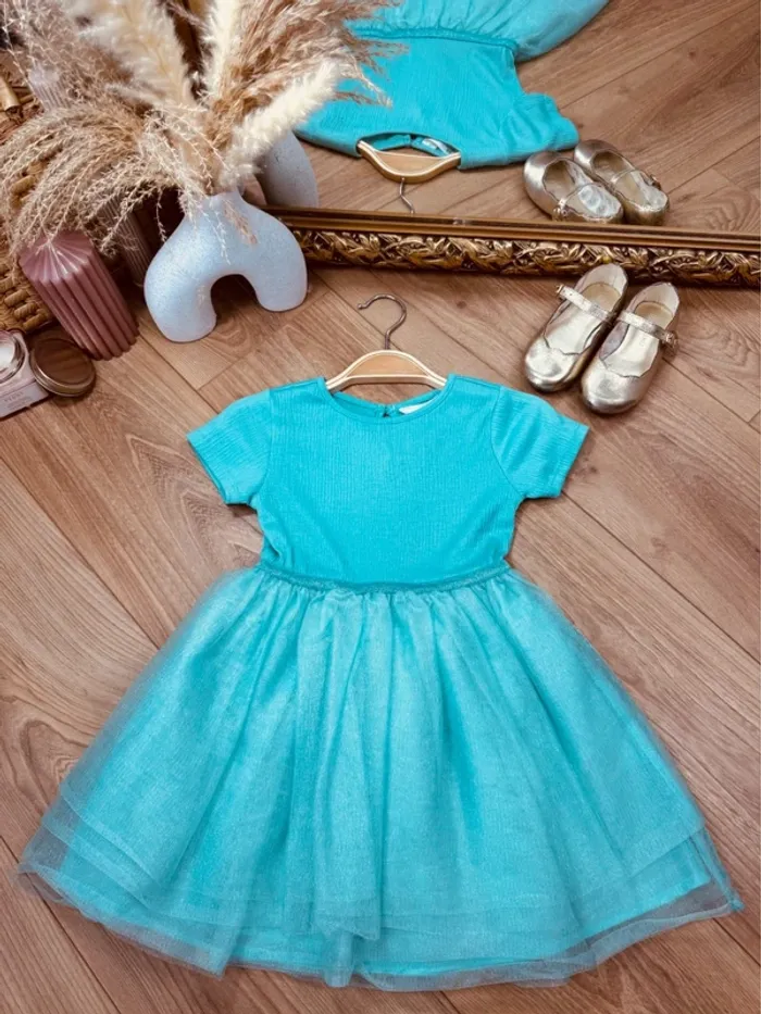 Taille 3-4 ans Robe cérémonie fille H&M bleu turquoise menthe * tulle * 🪻