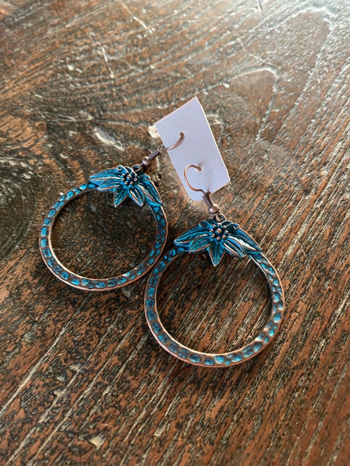 Magnifique boucles d’oreilles avec turquoise et bronze - photo numéro 6