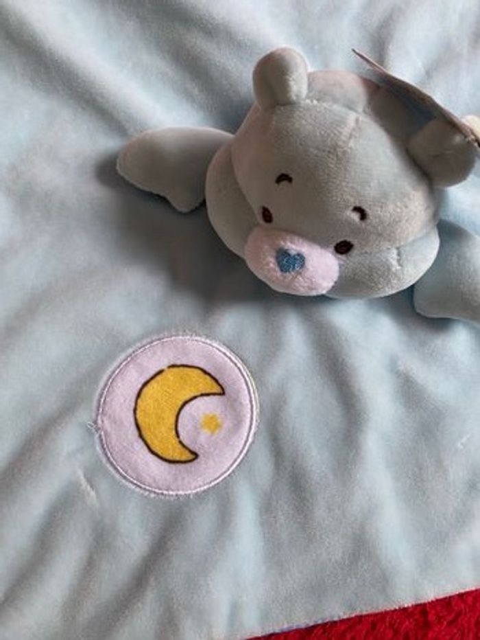 Care bears doudou plat grelot ours bleu rayures lune jaune jaune neuf - photo numéro 2