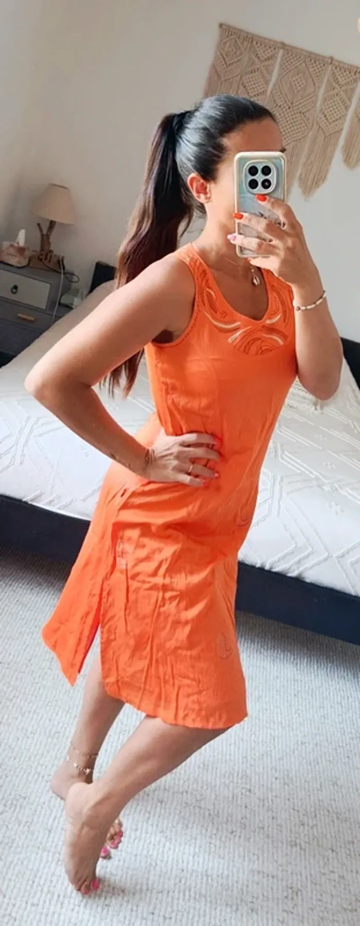 Robe Nitya orange 40 sans manches coton viscose - photo numéro 2