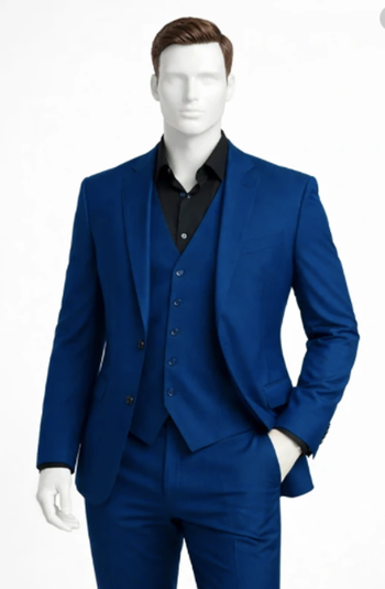 Costume homme bleu 3 pièces élégant – veste + gilet + pantalon L·Neuf avec étiquette·Angelo Litrico