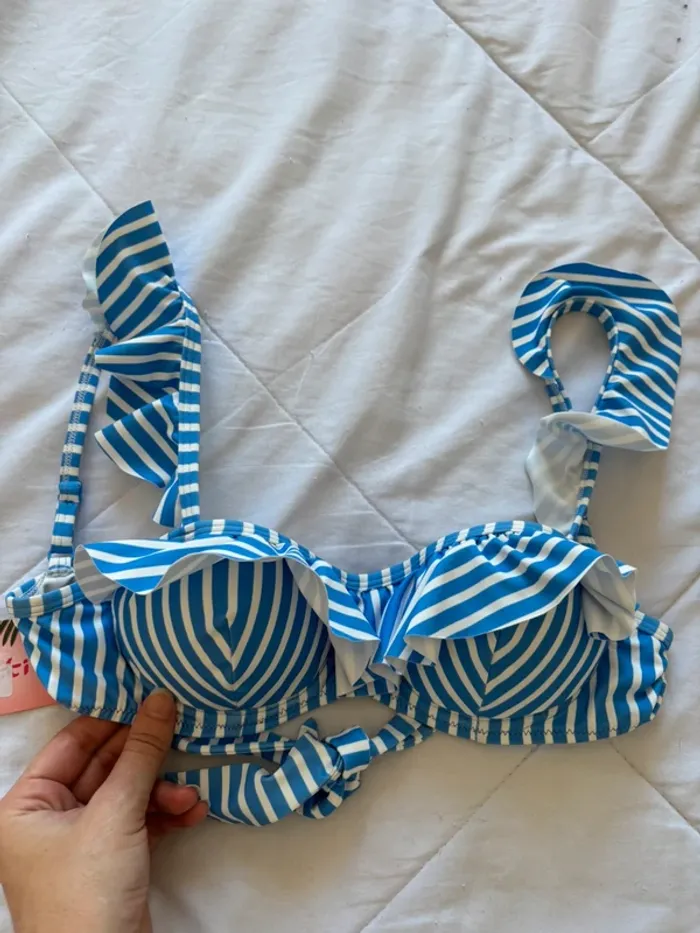Lot 2 hauts de maillot de bain bikini bleu blanc rayé coque armature taille XS/34 Penti neuf - photo numéro 8