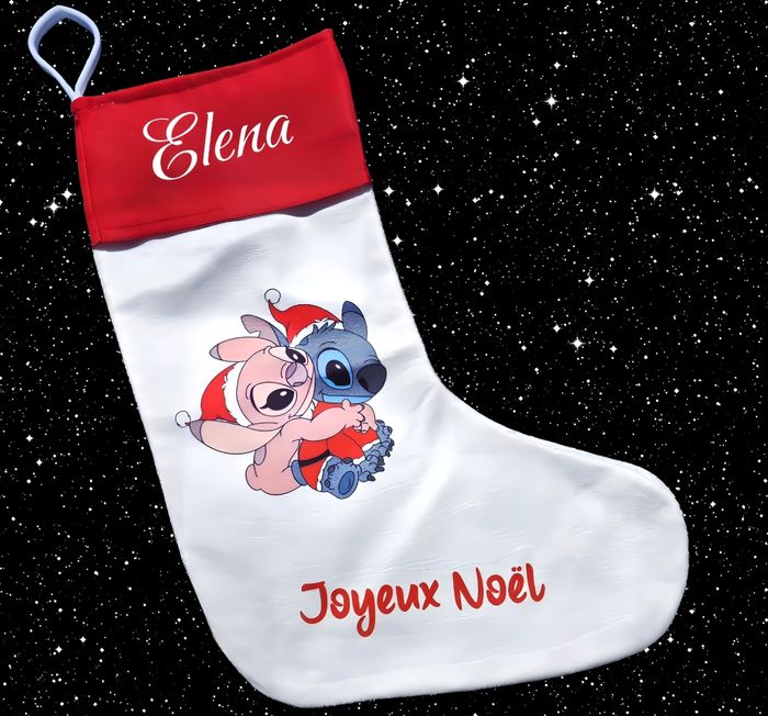 Grande chaussette de Noël personnalisée stitch et angel