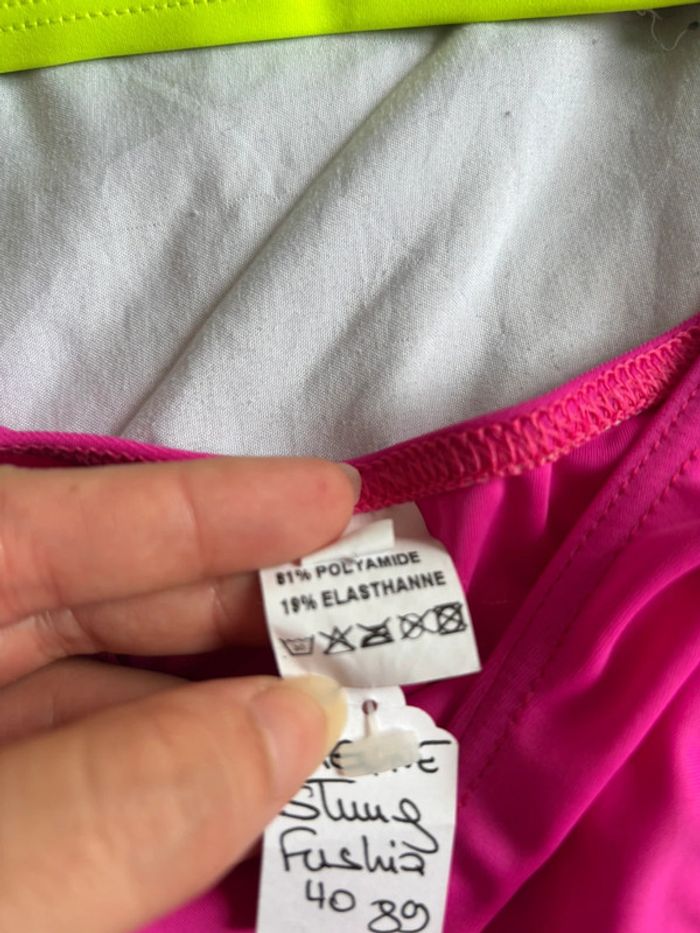 Ensemble maillot de bain bikini rose fushia multicolore tanga string taille S/36 neuf - photo numéro 3
