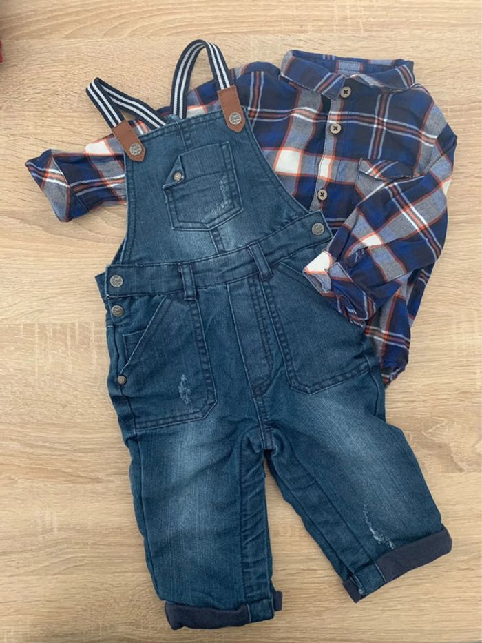Ensemble salopette et chemise 9 mois