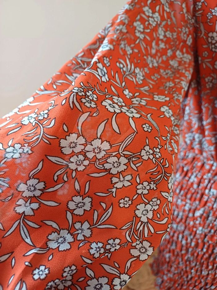 Robe Fleurie smockée couleur rouille/brique Jus de Pom taille S 36 - photo numéro 5