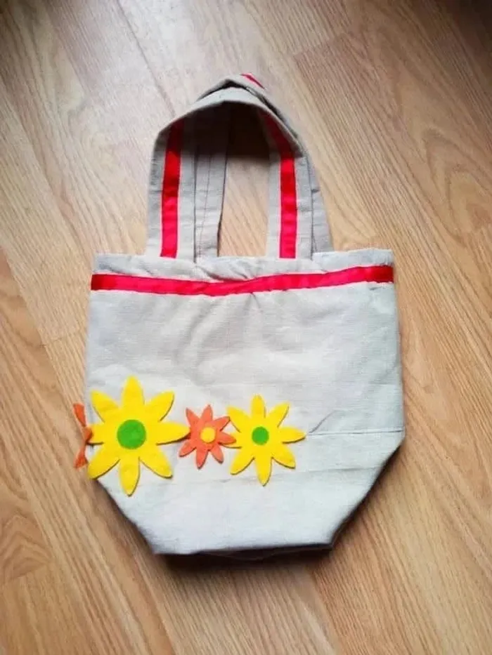 Petit sac à main en tissu style lin fleuri - photo numéro 3