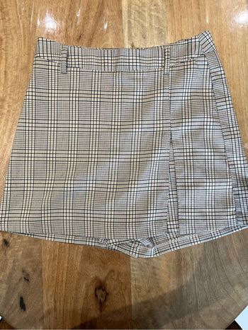 jupe short à carreaux marron beige