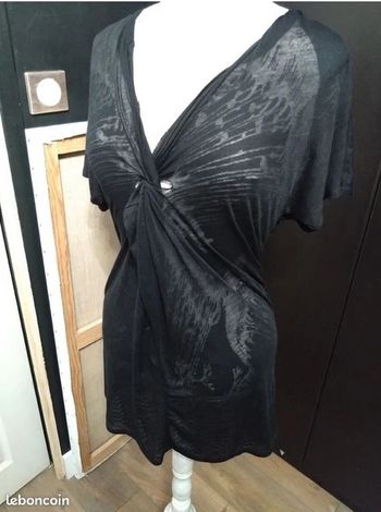Tunique noire t shirt long top herrlicher Neuf t 34
