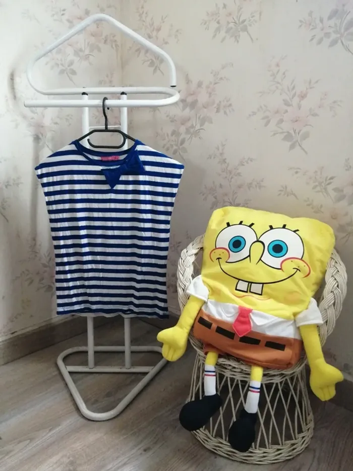 Tee-shirt marinière bleu et blanc avec noeud bleu / sismix / (12ans)