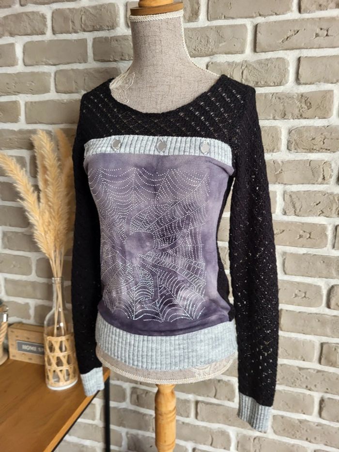 Pull vintage maille crochet et strass - photo numéro 5