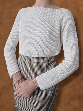 Pull blanc col bateau côtelé vintage / 123 - 38/M à 40/L