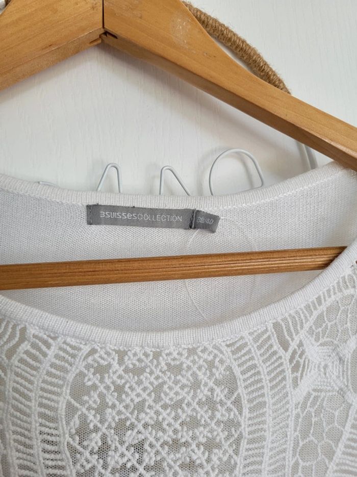 Pull maille fine col qui brodée 3 suisses taille 38/40 - photo numéro 3