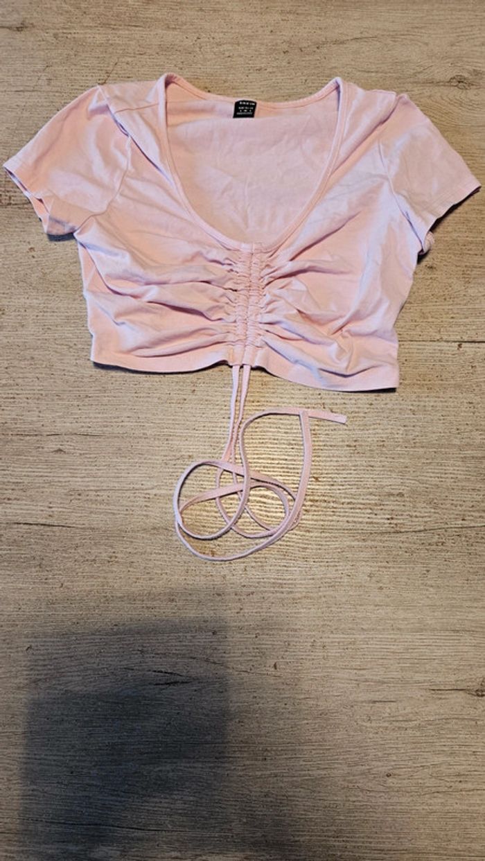 Top court règlable à manches courtes, rose clair, Shein, taille S/36, nickel - photo numéro 2