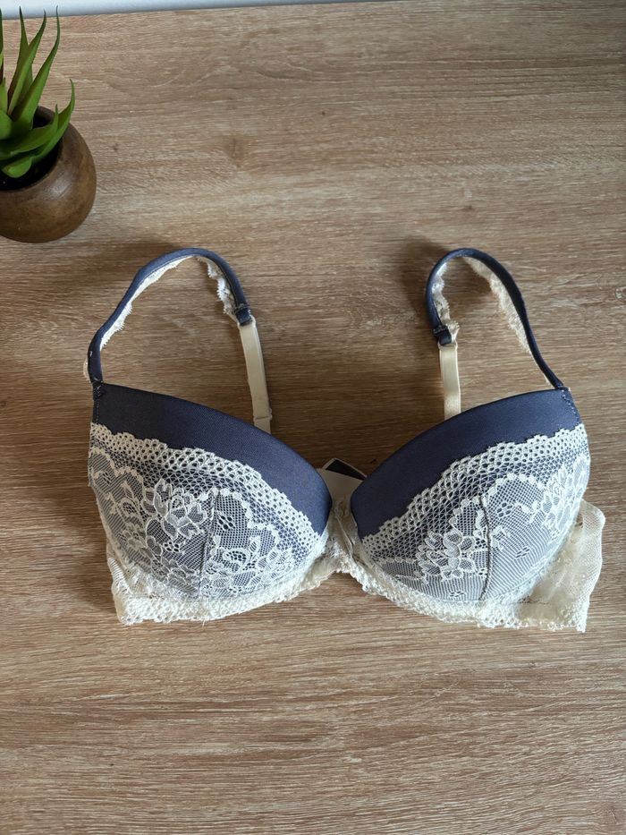 Soutien gorge etam dentelle bleu blanc 90C - photo numéro 6