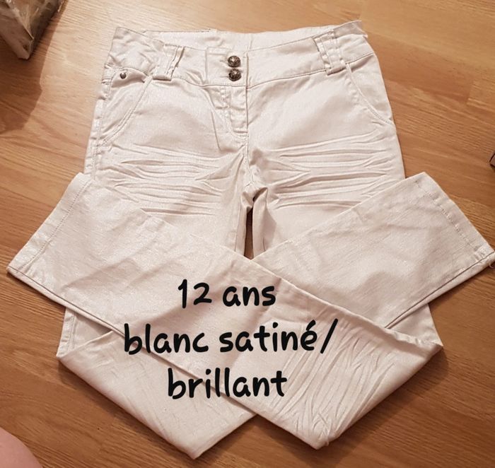 Lot pantalons jeans blancs 12 ans Okaidi - photo numéro 2