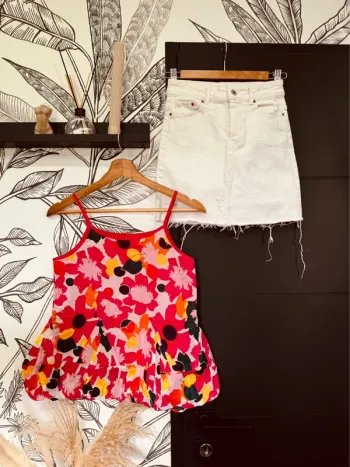 Taille 14 ans tenue 2 pièces été fille Catimini Jennyfer rose et blanc 🌸