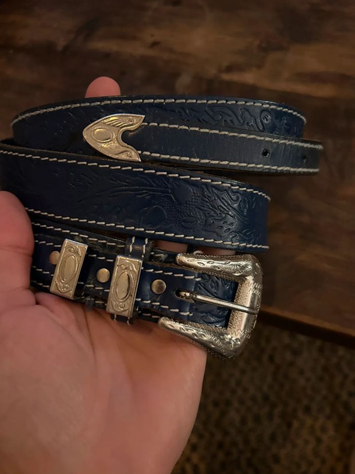 Ceinture Buffalo vintage en cuir bleu