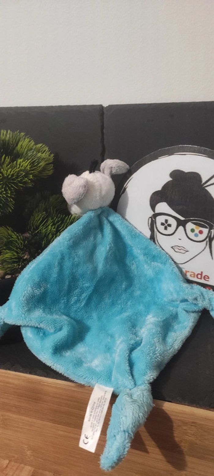 Doudou plat Chien bleu 3 noeuds Losange Carréblanc Carré Blanc gris noir - photo numéro 2