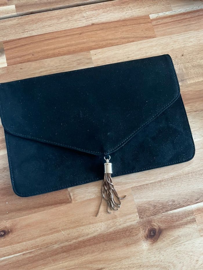 Pochette noire sac à main soirée chic femme doré velours suédine