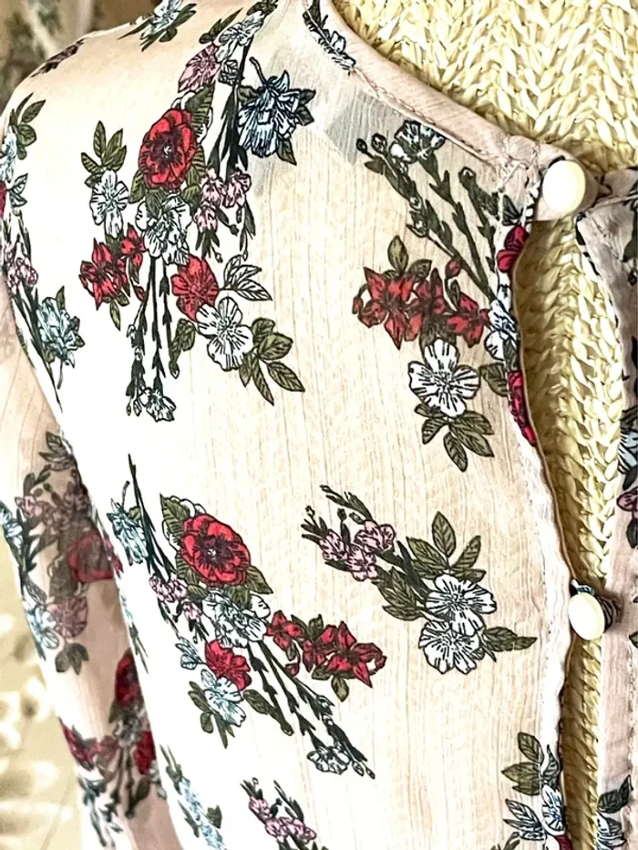 Sublime blouse chemise fluide chic fluide Haut Transparent Floral - photo numéro 13