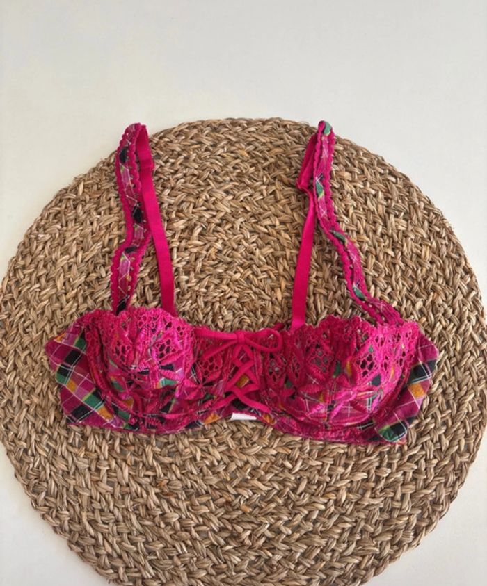 Soutien-gorge Aubade dentelle & motif madras – Taille 85B