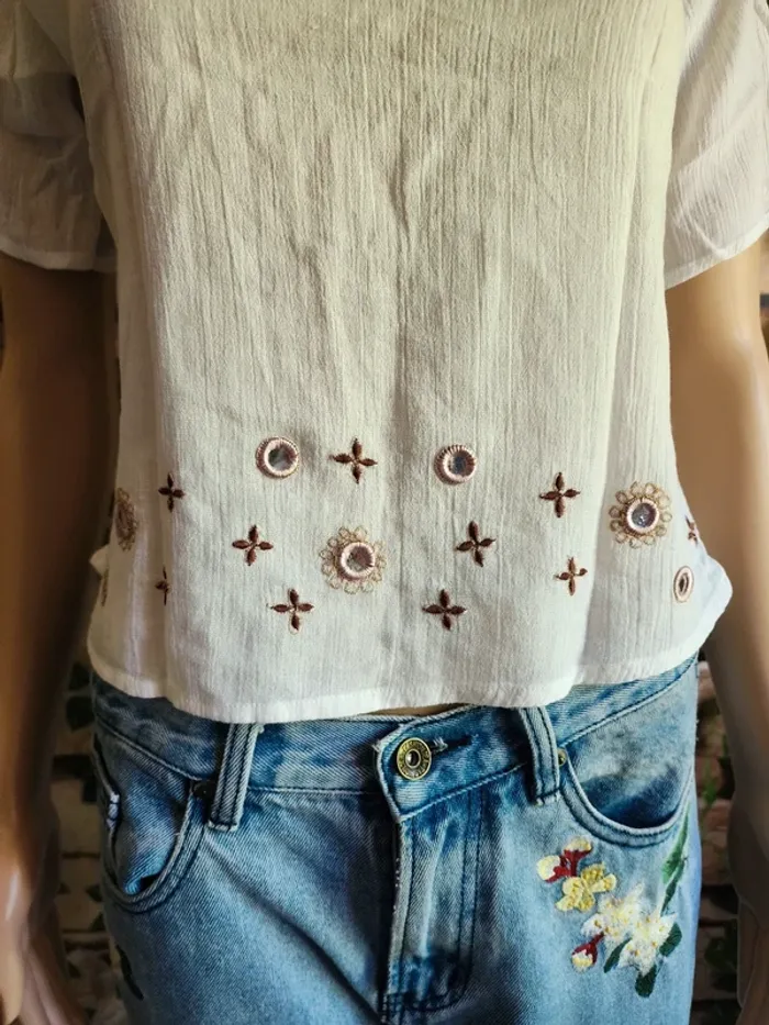 🌸T-shirt MC Blanc Kamksha Taille 36🌸 - photo numéro 3