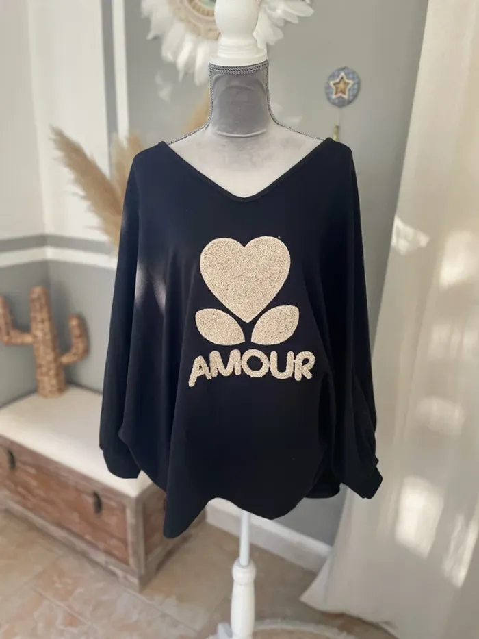 Pull coton inscription amour spécial grandes tailles
