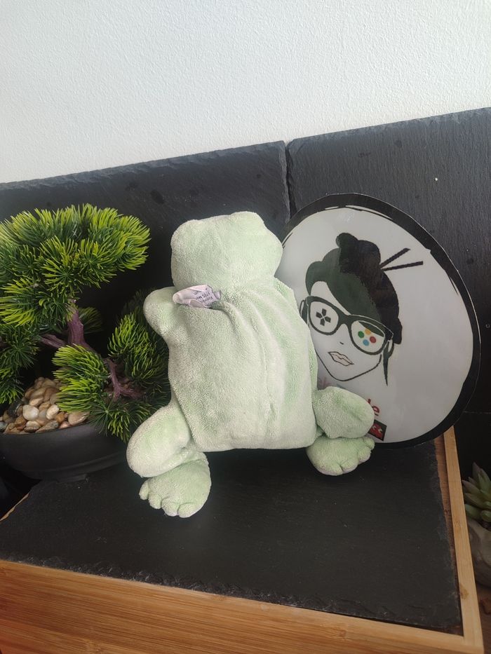 doudou peluche grenouille vert blanc noeud papillon bleu noukie's ancien vintage - photo numéro 2