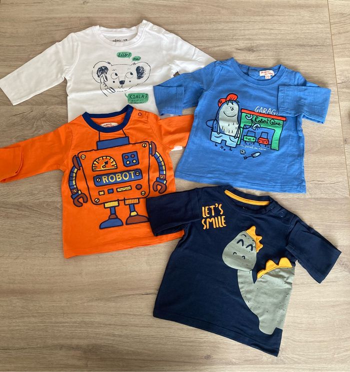Lot de 4. Tee shirt manches longues  bébé garçon