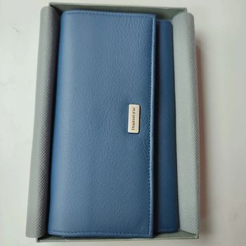 Portefeuille neuf en cuir bleu marine, Éléphant d'or