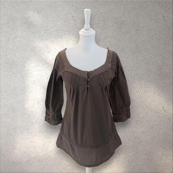 Blouse en coton marron et broderies Bonobo taille M