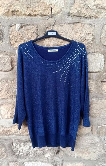 Pull bleu marine pailleté femme taille 4 Christine Laure