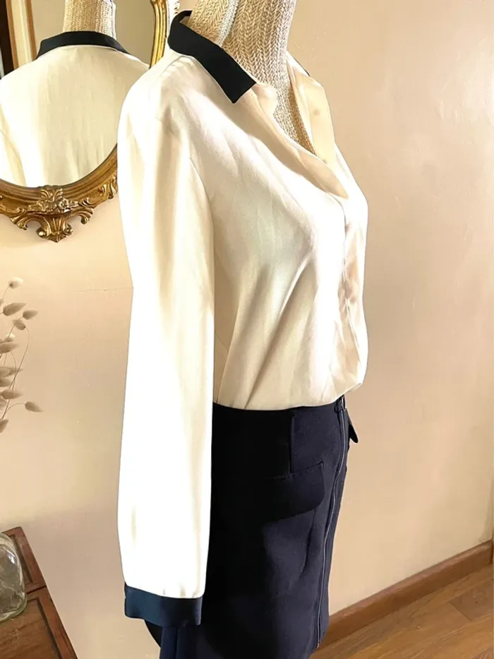 Sublime chemise blouse chic neuve Zara blanc écru et passementerie bordure  noir - photo numéro 18