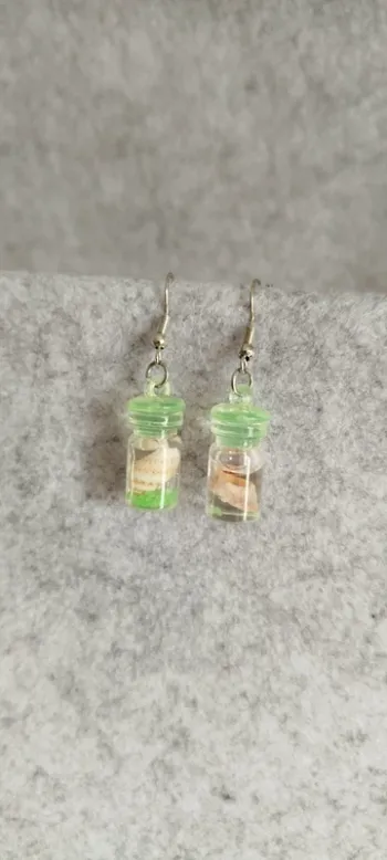 🍄 Boucles d’oreilles petit récipient ▪ coquillages ton vert