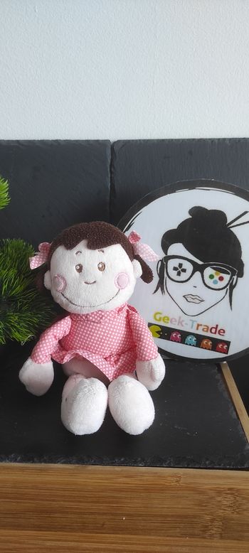 peluche doudou fille robe noeud rose kimbaloo pois point marron Brune Couette