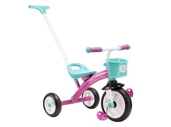Tricycle GOMO pour enfants de 1 à 4 ans avec poignée de poussée (rose/turquoise) Neuf dans son carto
