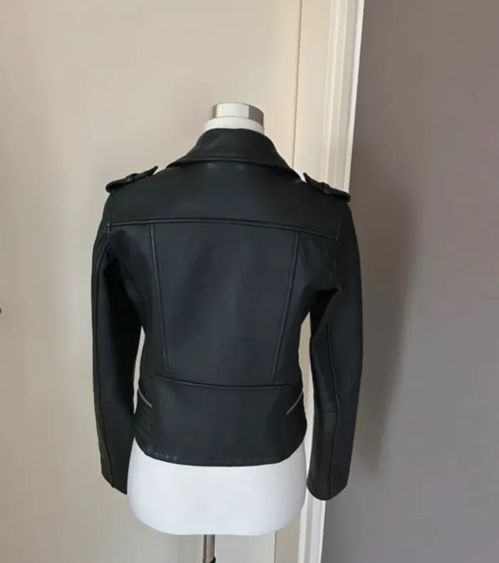 Maje veste perfecto en cuir agneau noir basalt femme, taille 38 - photo numéro 4