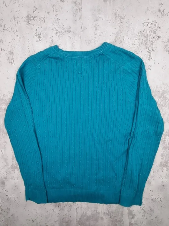 Pull torsadé col V Tommy Hilfiger bleu turquoise, XL Femmes - photo numéro 4