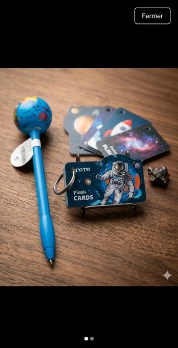 Lot stylo globe + cartes éducatives espace enfant planète astronaute neuf