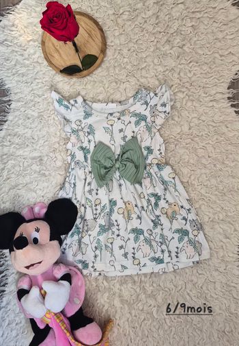 Robe blanche & Vert sauge - 6/9mois 