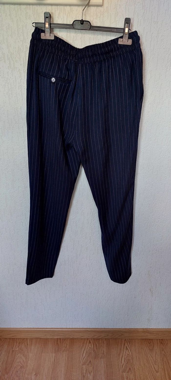 Beau pantalon femme 36 PROMOD bleu marines fines rayures blanches très bon état - photo numéro 2
