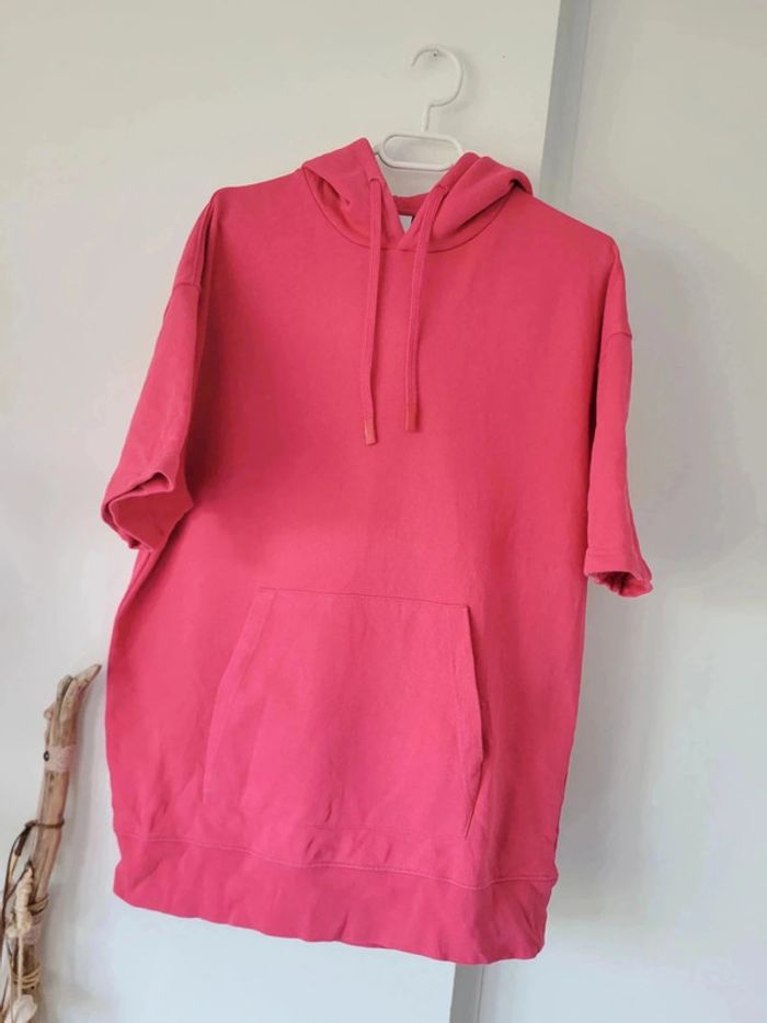 Sweat à Capuche Manches Courtes rose Femme Zara – Taille M